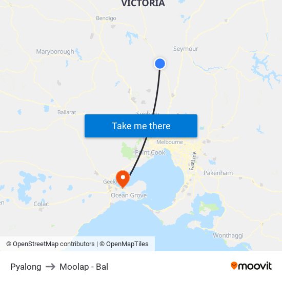 Pyalong to Moolap - Bal map