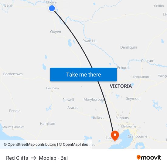 Red Cliffs to Moolap - Bal map