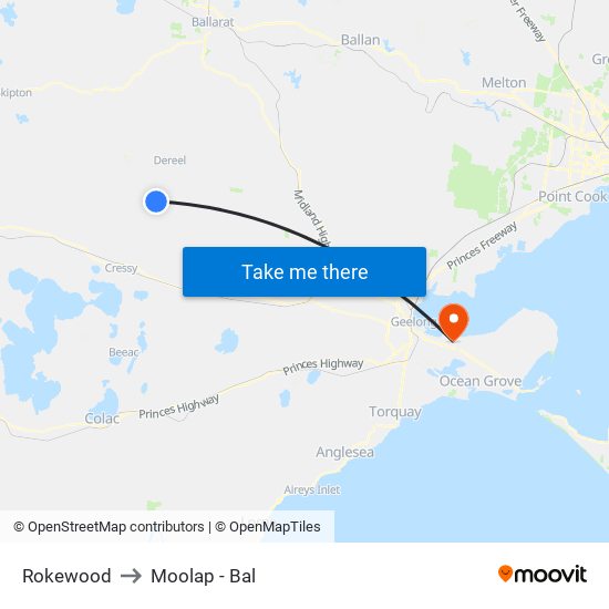 Rokewood to Moolap - Bal map