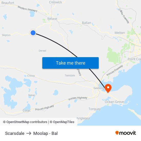 Scarsdale to Moolap - Bal map