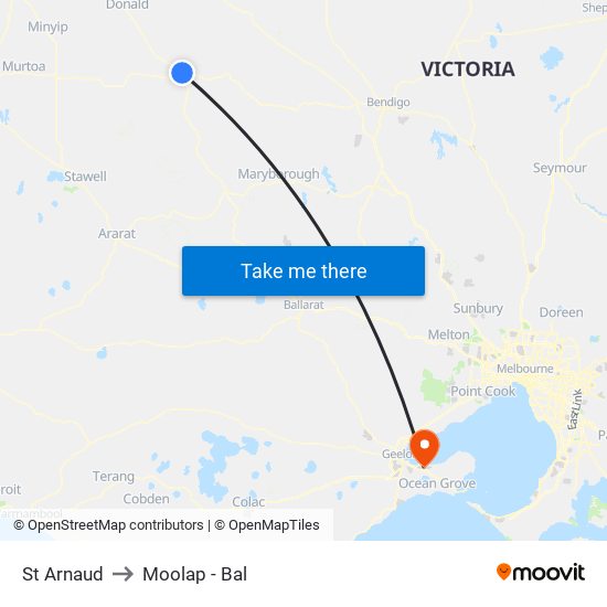 St Arnaud to Moolap - Bal map