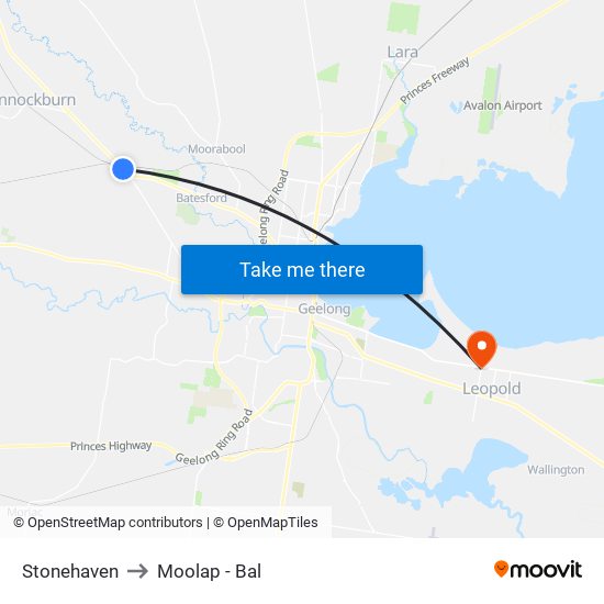 Stonehaven to Moolap - Bal map