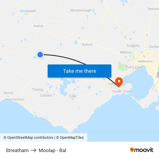 Streatham to Moolap - Bal map