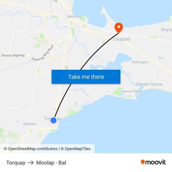 Torquay to Moolap - Bal map