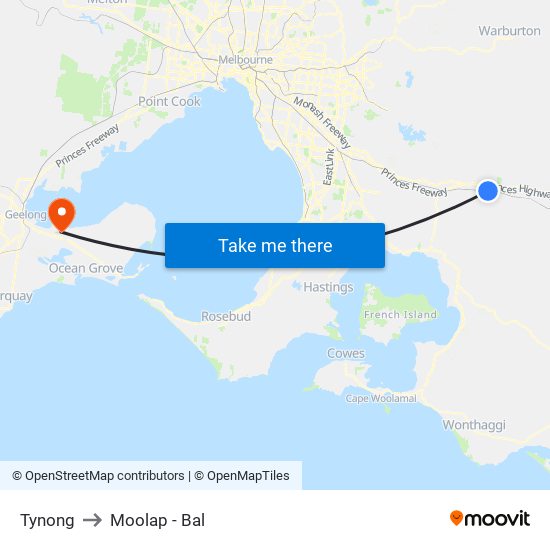 Tynong to Moolap - Bal map