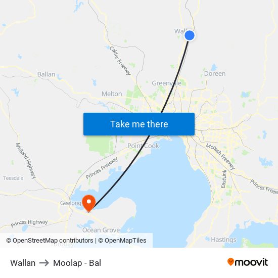 Wallan to Moolap - Bal map