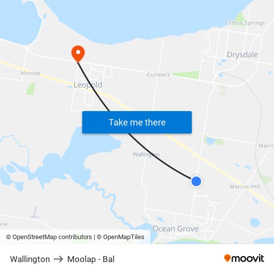 Wallington to Moolap - Bal map