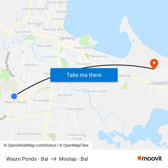 Waurn Ponds - Bal to Moolap - Bal map