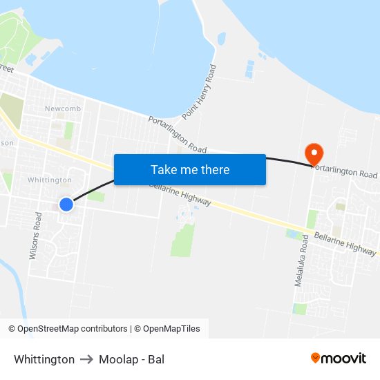 Whittington to Moolap - Bal map