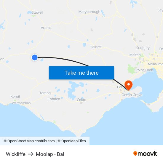 Wickliffe to Moolap - Bal map