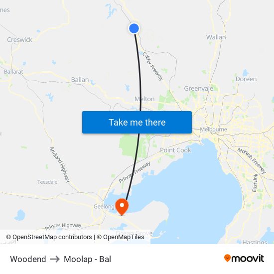 Woodend to Moolap - Bal map