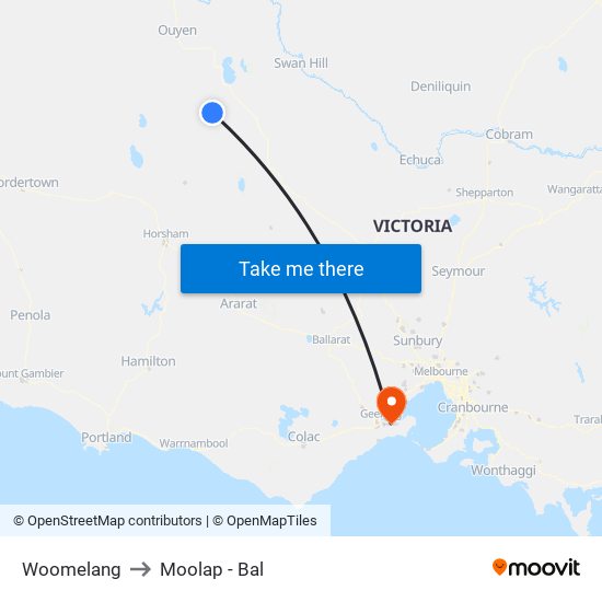 Woomelang to Moolap - Bal map
