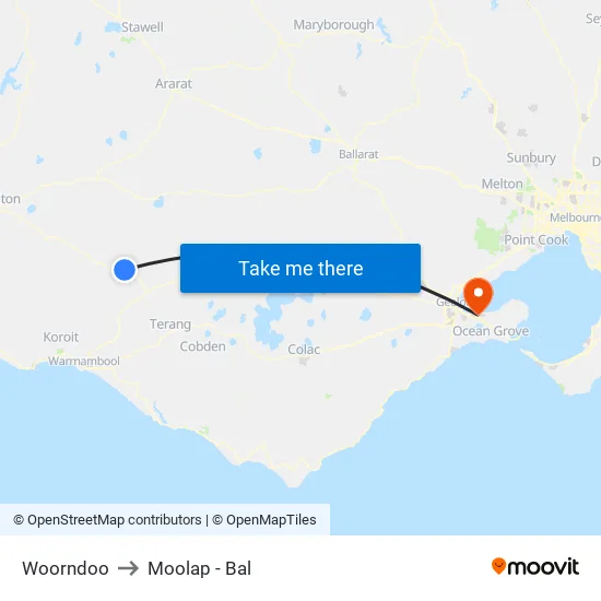 Woorndoo to Moolap - Bal map
