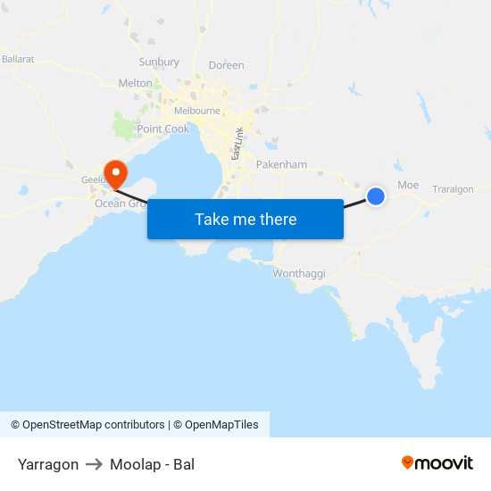 Yarragon to Moolap - Bal map