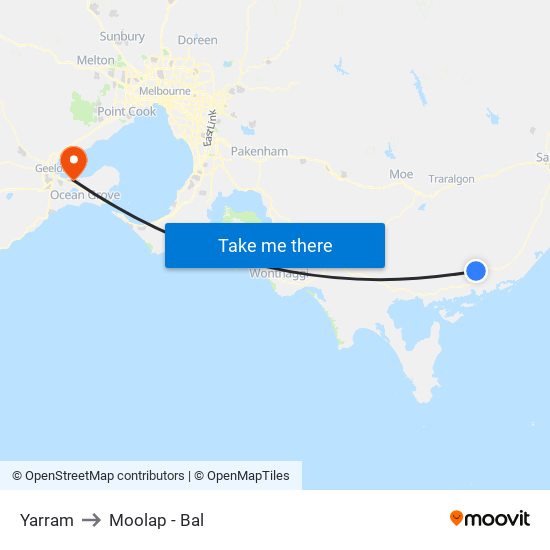 Yarram to Moolap - Bal map