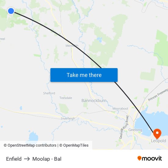 Enfield to Moolap - Bal map
