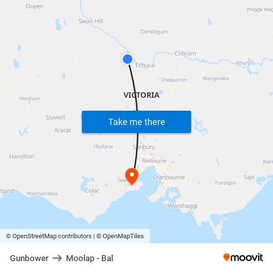 Gunbower to Moolap - Bal map