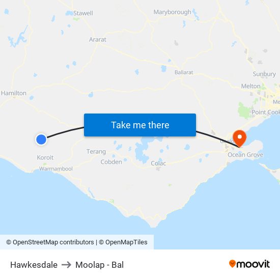 Hawkesdale to Moolap - Bal map