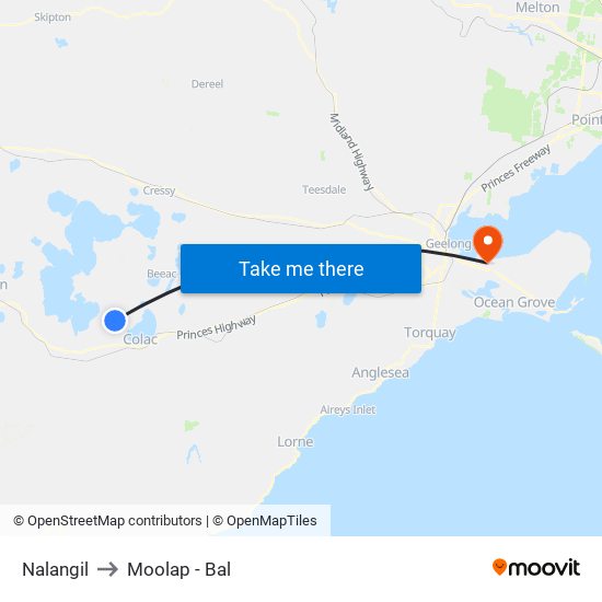 Nalangil to Moolap - Bal map