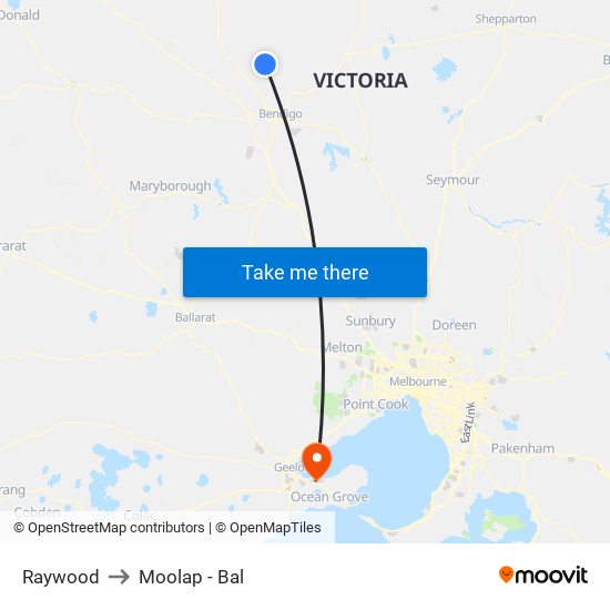 Raywood to Moolap - Bal map