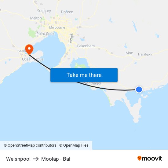 Welshpool to Moolap - Bal map