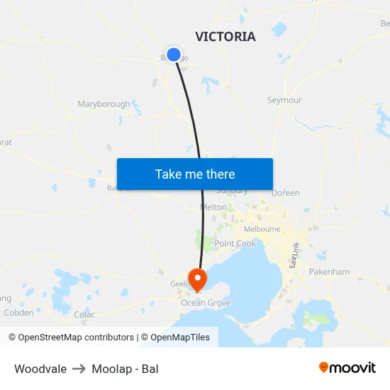 Woodvale to Moolap - Bal map