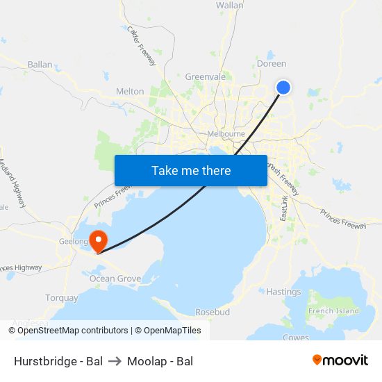 Hurstbridge - Bal to Moolap - Bal map