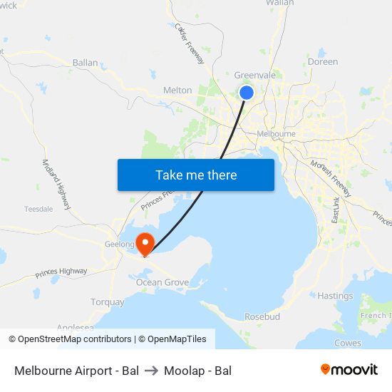 Melbourne Airport - Bal to Moolap - Bal map