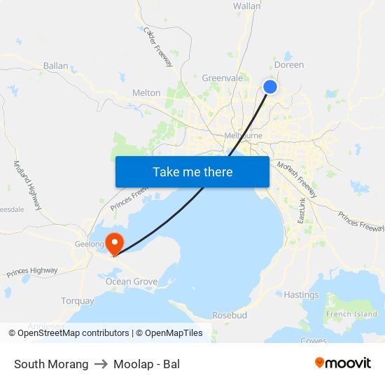 South Morang to Moolap - Bal map