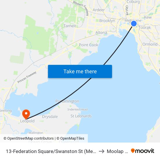 13-Federation Square/Swanston St (Melbourne City) to Moolap - Bal map