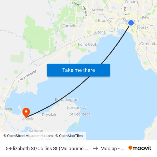 5-Elizabeth St/Collins St (Melbourne City) to Moolap - Bal map