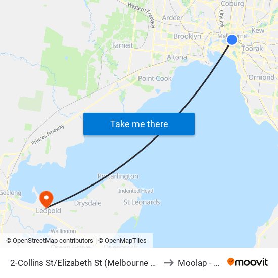 2-Collins St/Elizabeth St (Melbourne City) to Moolap - Bal map
