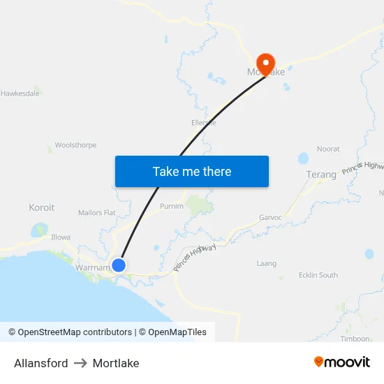 Allansford to Mortlake map