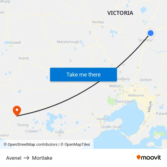 Avenel to Mortlake map