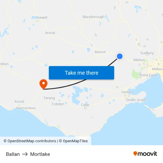 Ballan to Mortlake map
