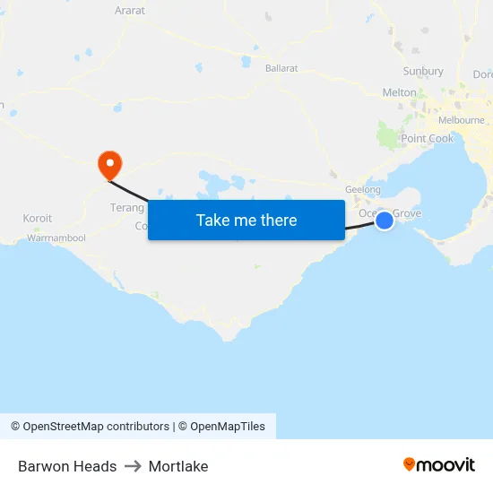 Barwon Heads to Mortlake map
