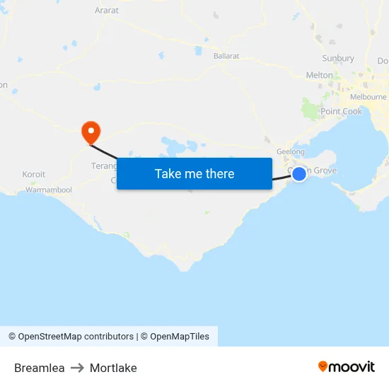 Breamlea to Mortlake map