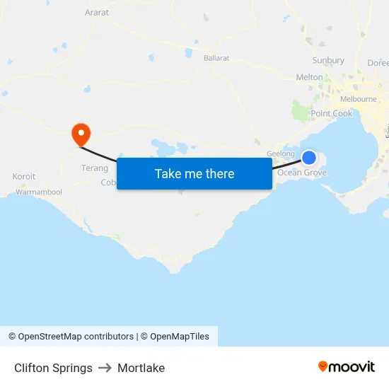 Clifton Springs to Mortlake map