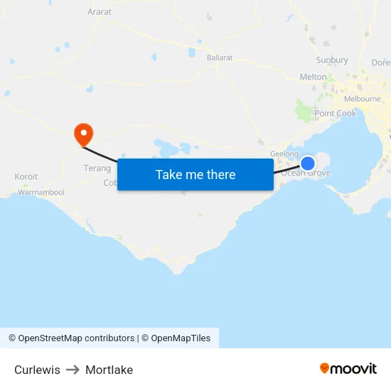 Curlewis to Mortlake map