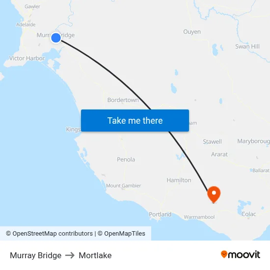 Murray Bridge to Mortlake map