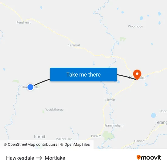 Hawkesdale to Mortlake map