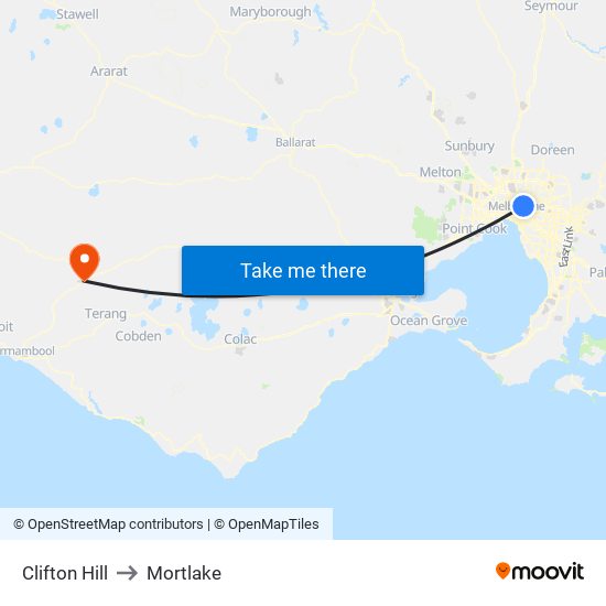 Clifton Hill to Mortlake map