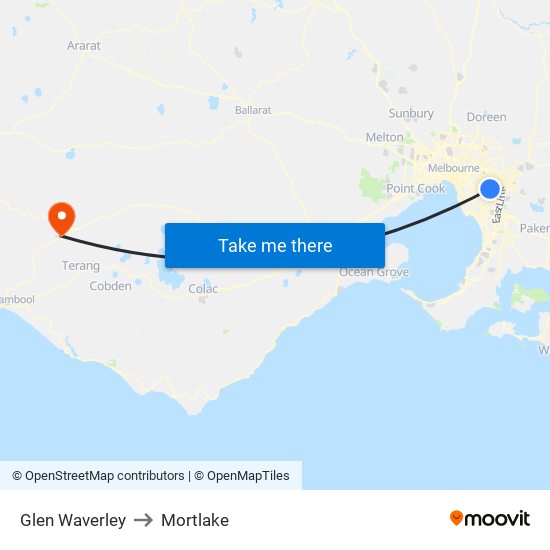 Glen Waverley to Mortlake map