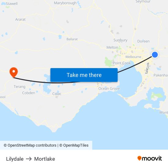 Lilydale to Mortlake map