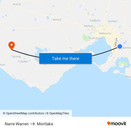 Narre Warren to Mortlake map