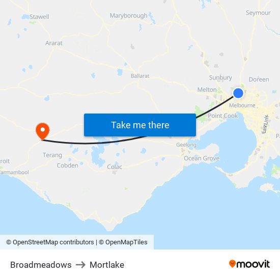 Broadmeadows to Mortlake map