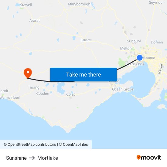 Sunshine to Mortlake map