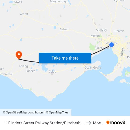 1-Flinders Street Railway Station/Elizabeth St (Melbourne City) to Mortlake map