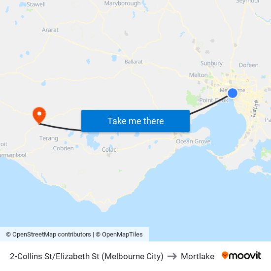 2-Collins St/Elizabeth St (Melbourne City) to Mortlake map