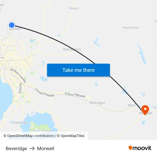 Beveridge to Morwell map